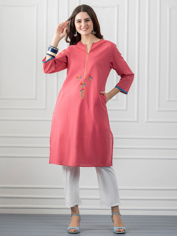 Coral Floral Embroidered Straight Kurta from Shaye India , Kurta for women