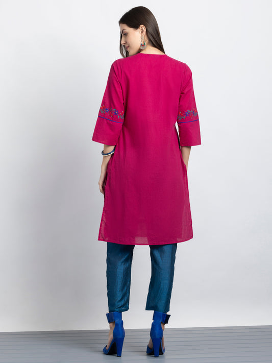 Orchid Mirror Embroidered Straight Cotton Kurta from Shaye India , Kurta for women