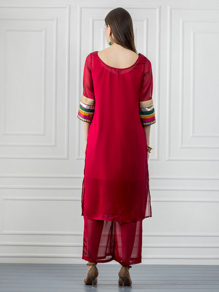 Rani Pink Sequin and Gota Patti Straight Kurta with Slip from Shaye India , Kurta for women