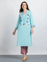 Sky blue Floral Embroidered kurta from Shaye India , Kurta for women