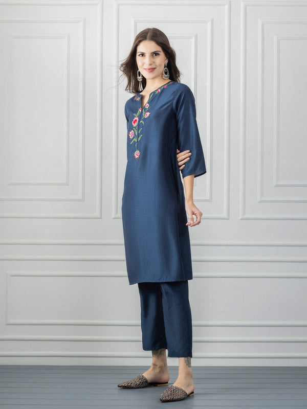 Navy Blue Embroidered and Sequin Straight Kurta from Shaye India , Kurta for women