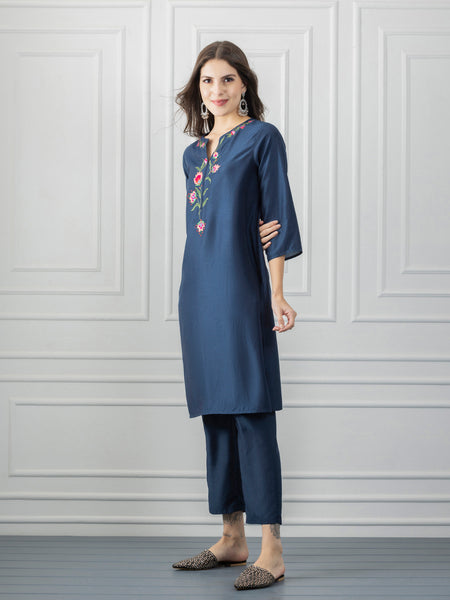 Navy Blue Embroidered and Sequin Straight Kurta from Shaye India , Kurta for women