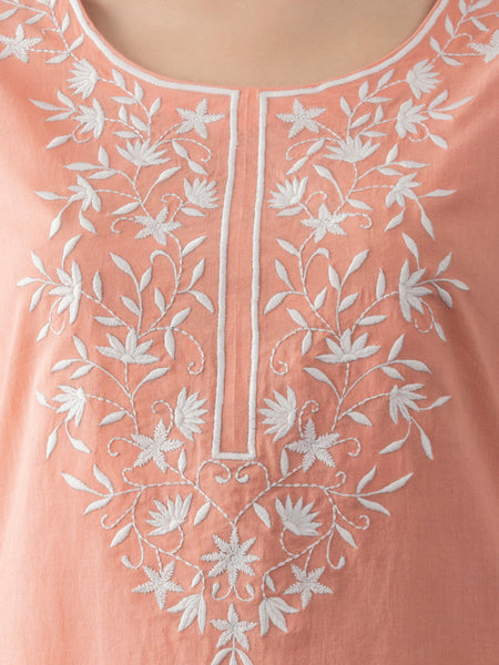 Peach Embroidered Cotton Straight Kurta from Shaye India , Kurta for women