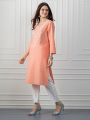 Peach Embroidered Cotton Straight Kurta from Shaye India , Kurta for women