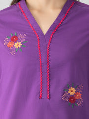 Purple Floral Embroidered Cotton Straight Kurta from Shaye India , Kurta for women