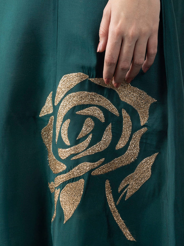 Green Chanderi Gold Floral Embroidered Anarkali Kurta from Shaye India , Kurta for women