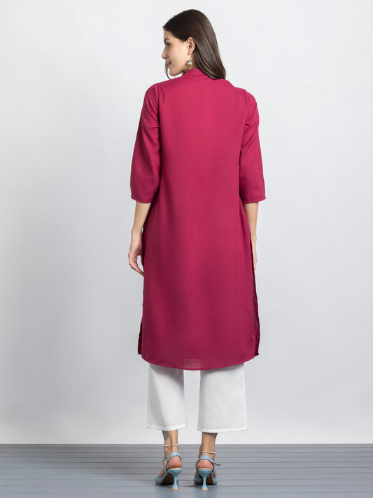 Raspberry Kantha Stitch Embellished Yoke Design Kurta from Shaye India , Kurta for women