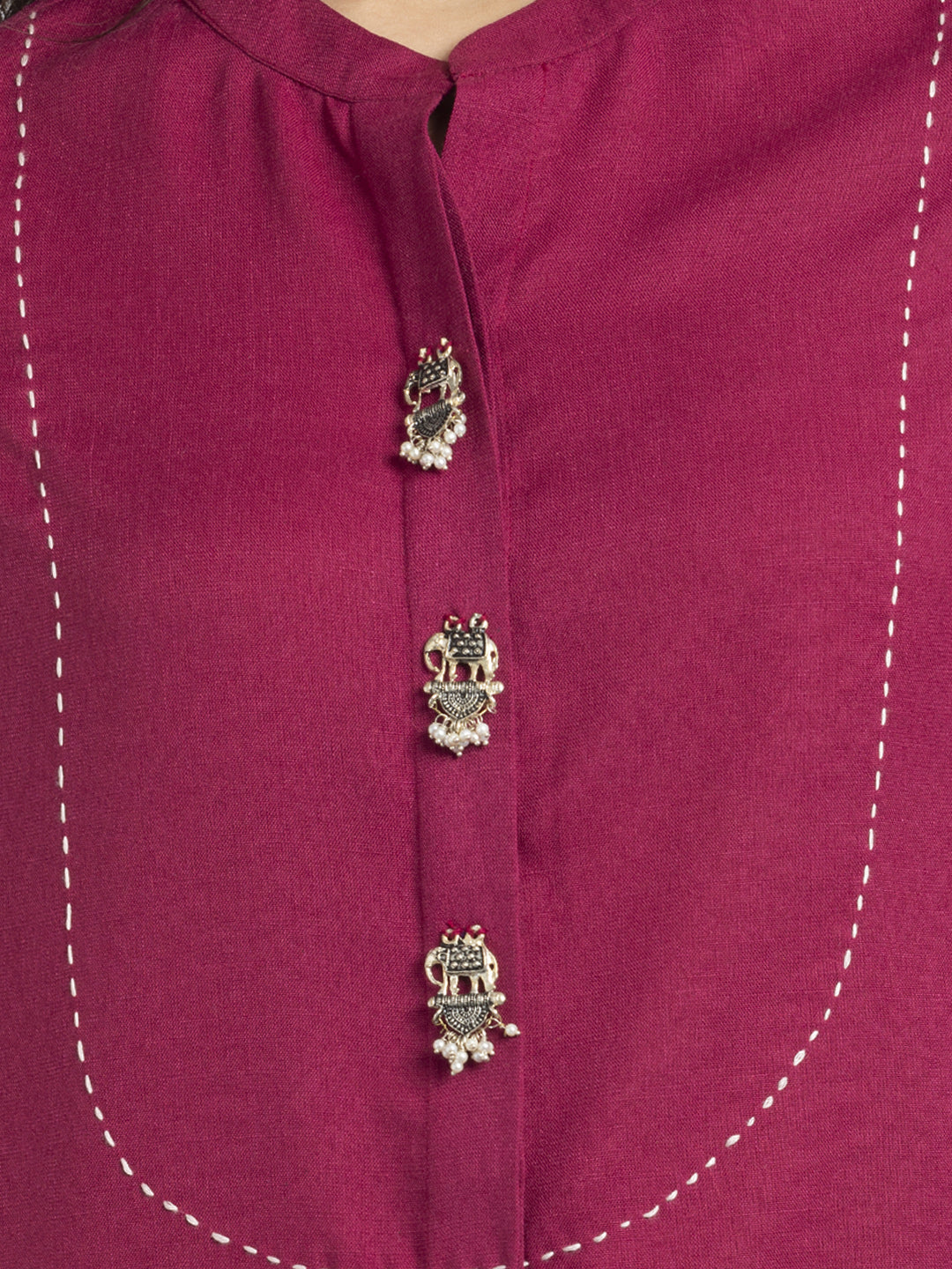 Raspberry Kantha Stitch Embellished Yoke Design Kurta from Shaye India , Kurta for women