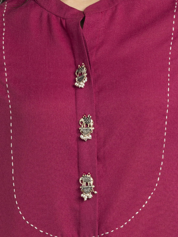Raspberry Kantha Stitch Embellished Yoke Design Kurta from Shaye India , Kurta for women