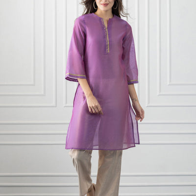 Purple Gold & Sequined Straight Kurta