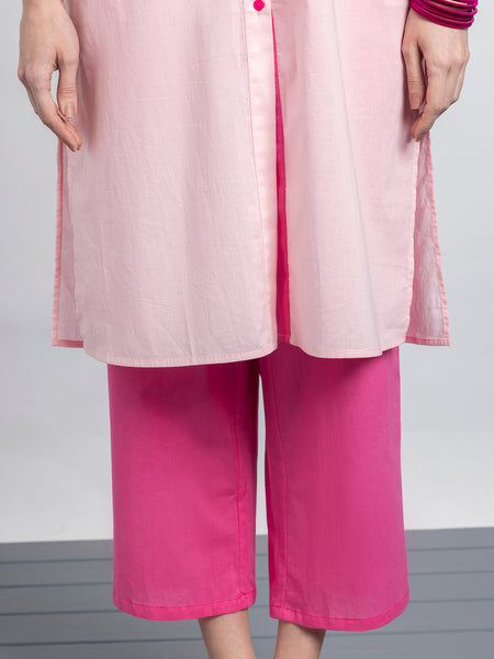 Pink Contrast Stitch Detailing Button Up Cotton Kurta Set from Shaye India , Kurta Set for women