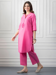 Magenta Embroidered & Mirror Work Cotton Straight Kurta from Shaye India , Kurta for women