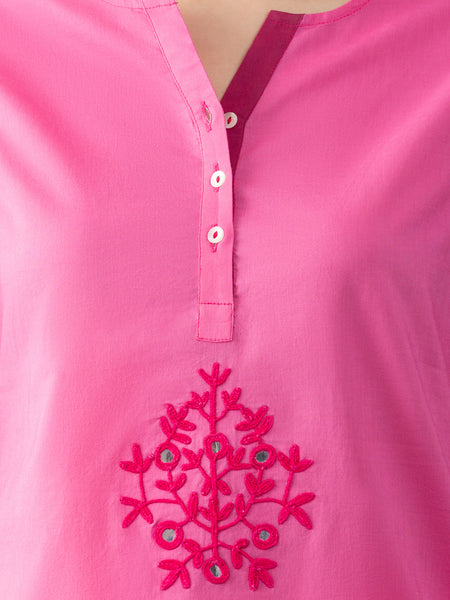 Magenta Embroidered & Mirror Work Cotton Straight Kurta from Shaye India , Kurta for women