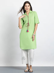 Green Shirt Collar Kurta & Trouser Set from Shaye India , Kurta Set for women