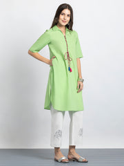 Green Shirt Collar Kurta & Trouser Set from Shaye India , Kurta Set for women