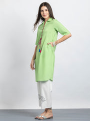 Green Shirt Collar Kurta & Trouser Set from Shaye India , Kurta Set for women