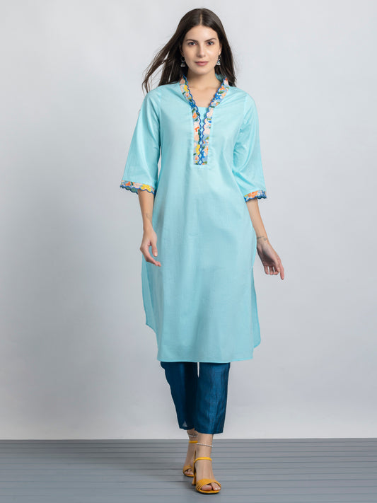 Blue Scallop Embroidered Kurta from Shaye India , Kurta for women