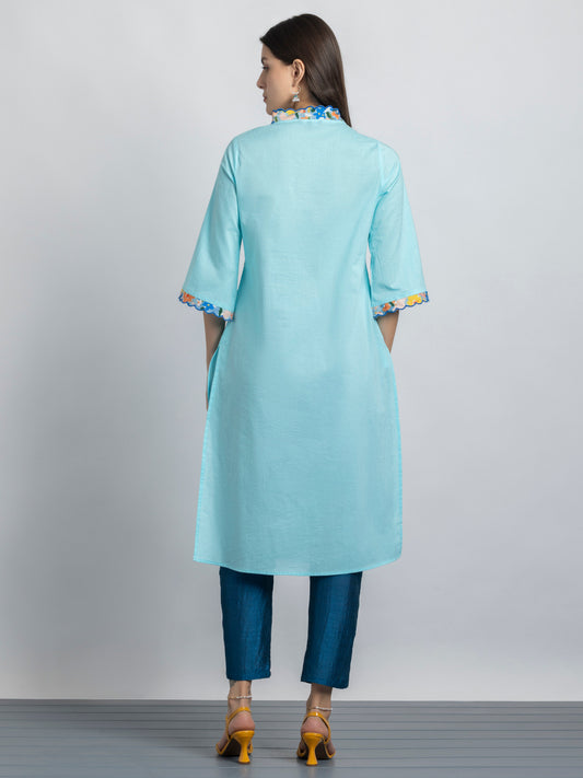 Blue Scallop Embroidered Kurta from Shaye India , Kurta for women