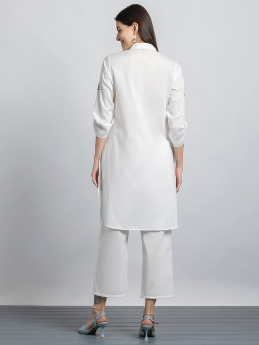 White Floral Dori Embroidered Straight Kurta from Shaye India , Kurta for women