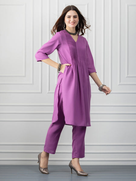 Purple Pin Tuck Detailing Kurta from Shaye India , Kurta for women