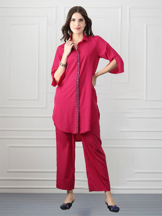 Pink Printed Placket Button Up Kurta from Shaye India , Kurta for women