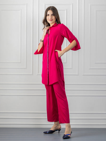 Pink Printed Placket Button Up Kurta from Shaye India , Kurta for women