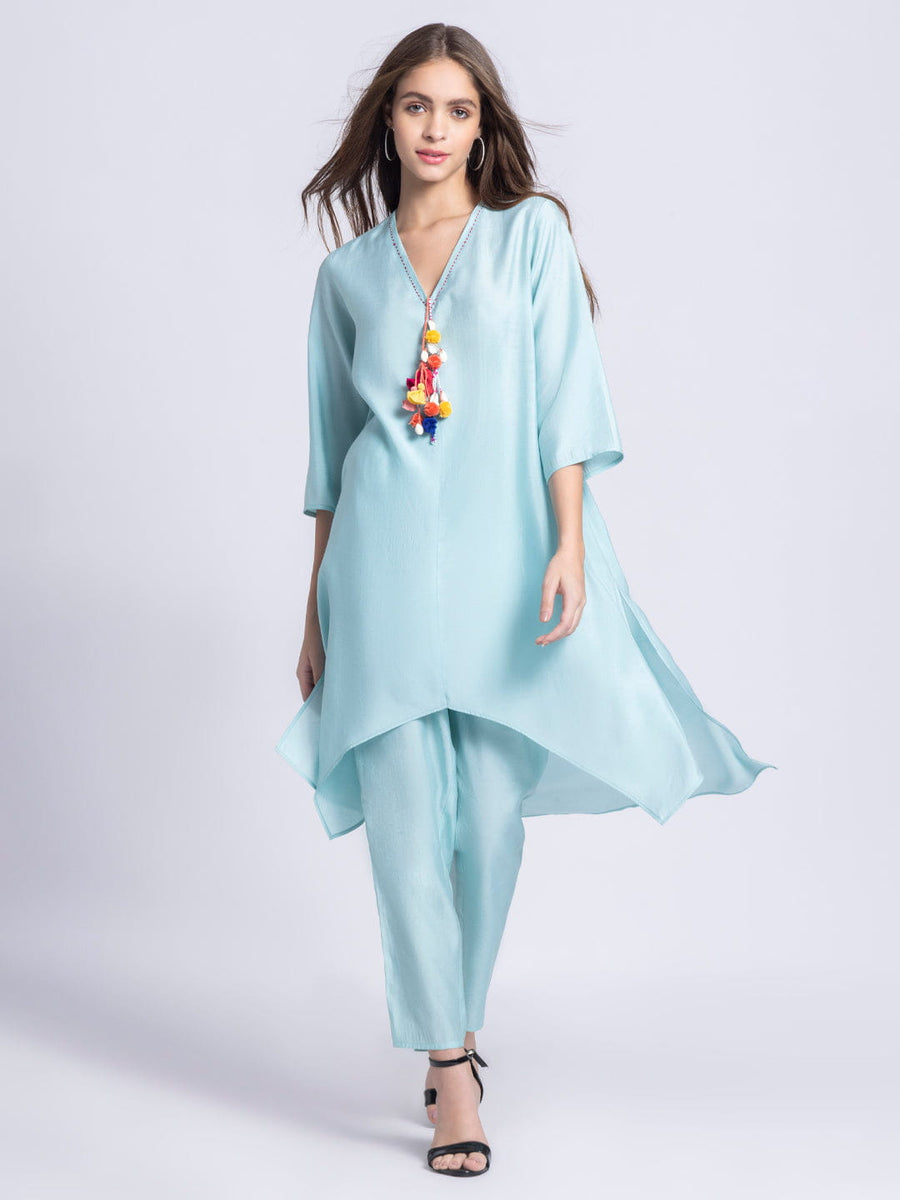 Powder Blue Tassels Kaftan Kurta from Shaye India , Kurta for women