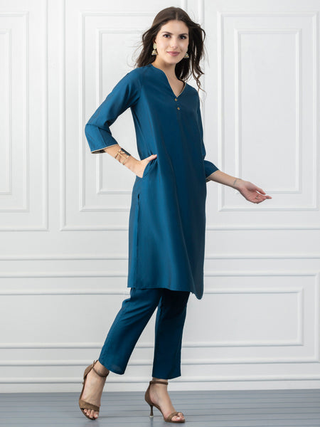 Teal Blue Silk Kurta Set from Shaye India , Kurta Set for women