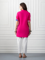 Pink Shirt Collar Kurti With Tassels & Floral Print Detailing from Shaye India , Kurti for women