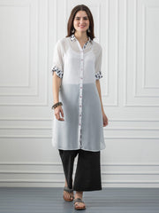 White & Black Pome-Love Georgette Button Up Kurta from Shaye India , Kurta for women