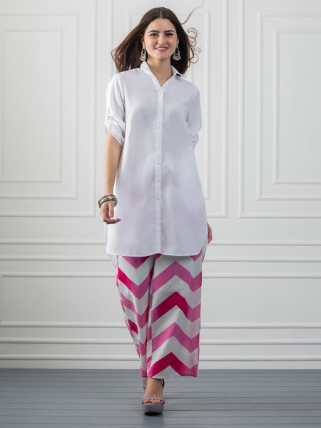 White Shirt Collar Button Up High Low Kurti from Shaye India , Kurti for women