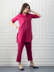 Berry Pink Cotton Shirt Collar Kurta from Shaye India , Kurta for women