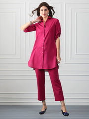 Berry Pink Cotton Shirt Collar Kurta from Shaye India , Kurta for women