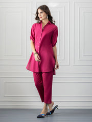 Berry Pink Cotton Shirt Collar Kurta from Shaye India , Kurta for women