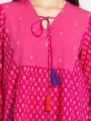 Pink V Neck Ethnic Motif Printed Kurti from Shaye India , Kurti for women