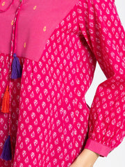 Pink V Neck Ethnic Motif Printed Kurti from Shaye India , Kurti for women