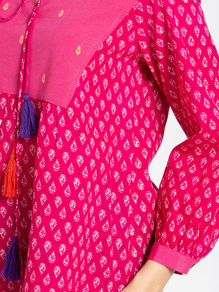 Pink V Neck Ethnic Motif Printed Kurti from Shaye India , Kurti for women