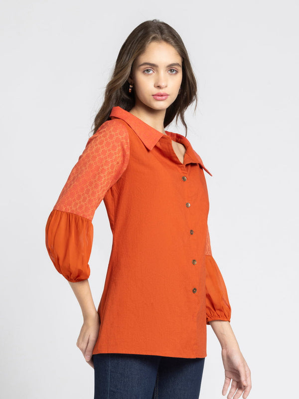 Shirt Collar Rust Orange Button-down Kurti from Shaye India , Kurti for women