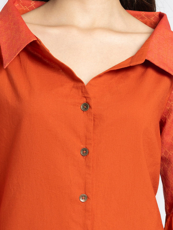 Shirt Collar Rust Orange Button-down Kurti from Shaye India , Kurti for women