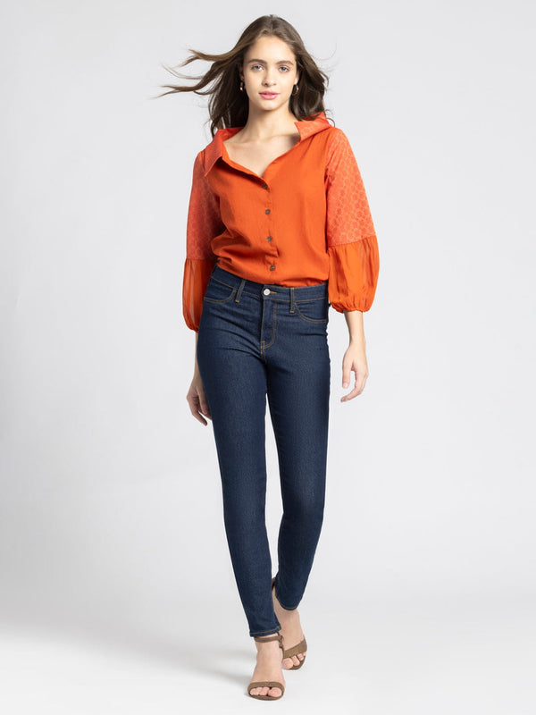 Shirt Collar Rust Orange Button-down Kurti from Shaye India , Kurti for women