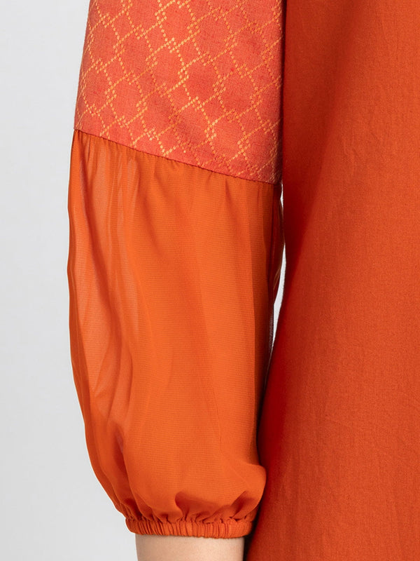 Shirt Collar Rust Orange Button-down Kurti from Shaye India , Kurti for women