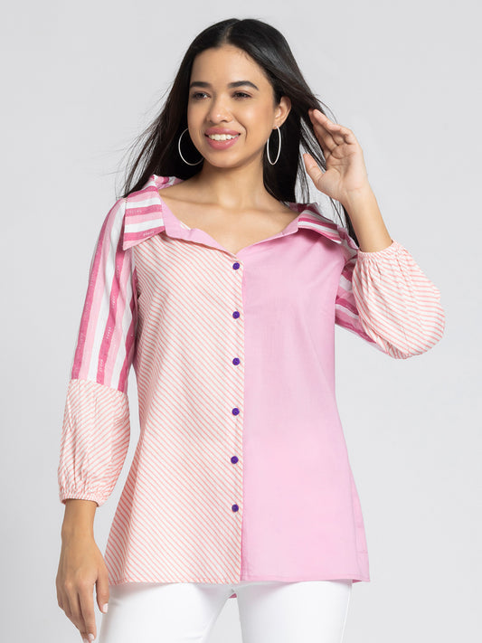 Shirt Collar Pink Stripes Button-down Kurti from Shaye India , Kurti for women