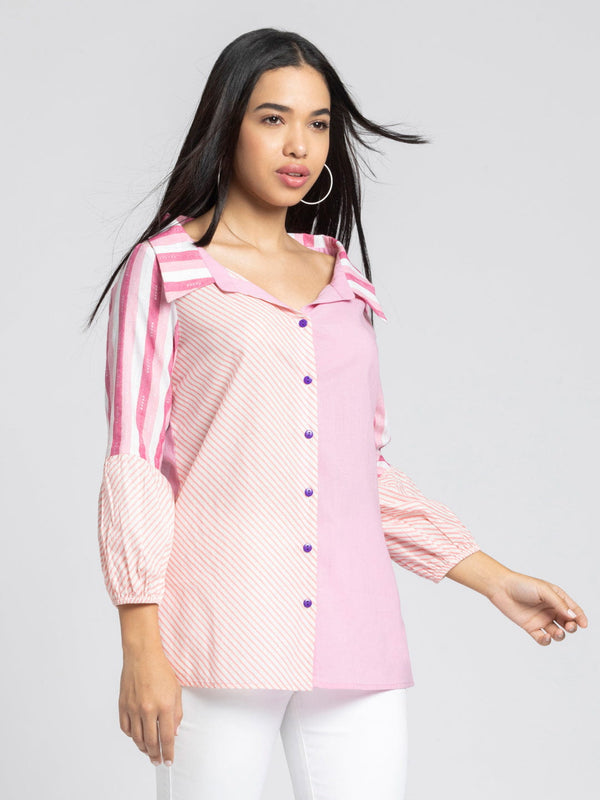 Shirt Collar Pink Stripes Button-down Kurti from Shaye India , Kurti for women