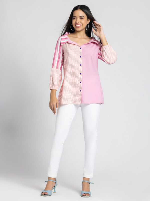 Shirt Collar Pink Stripes Button-down Kurti from Shaye India , Kurti for women