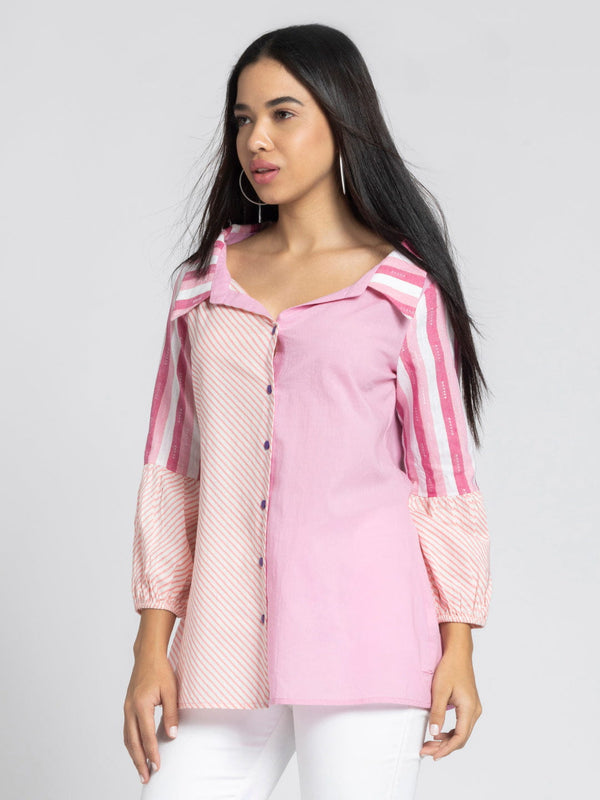 Shirt Collar Pink Stripes Button-down Kurti from Shaye India , Kurti for women