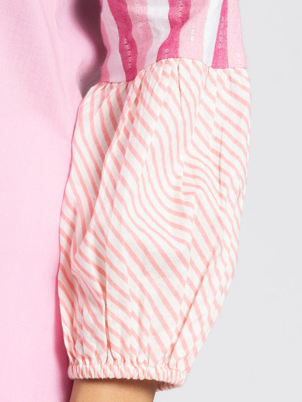 Shirt Collar Pink Stripes Button-down Kurti from Shaye India , Kurti for women