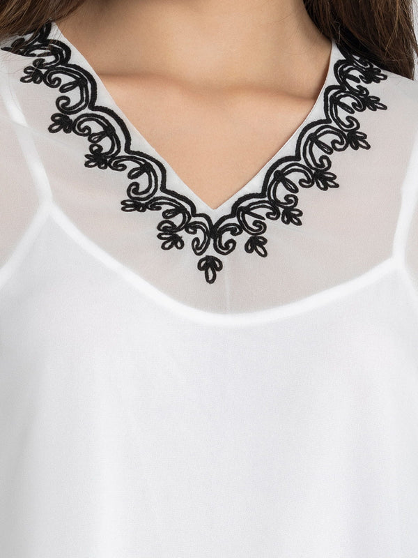 White Scalloped Embroidered Georgette Kurti from Shaye India , Kurti for women