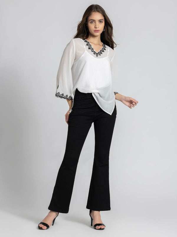 White Scalloped Embroidered Georgette Kurti from Shaye India , Kurti for women