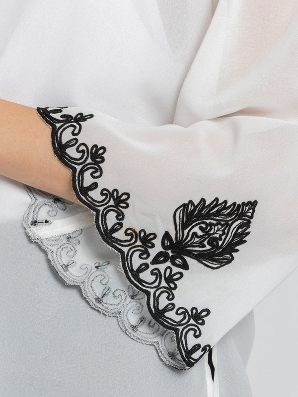 White Scalloped Embroidered Georgette Kurti from Shaye India , Kurti for women