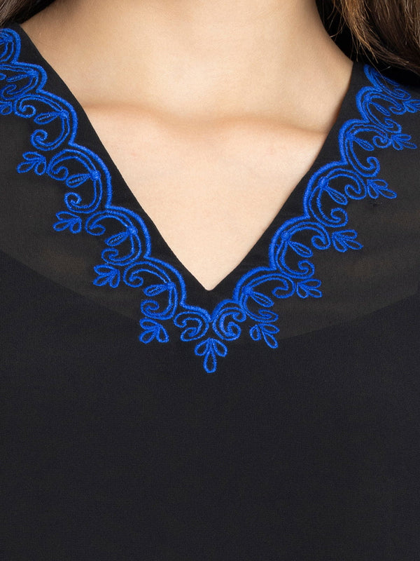 Black Scalloped Embroidered Georgette Kurti from Shaye India , Kurti for women